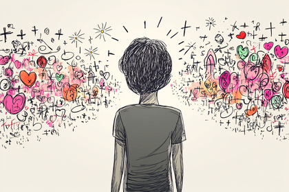 Person Surrounded by Thoughts