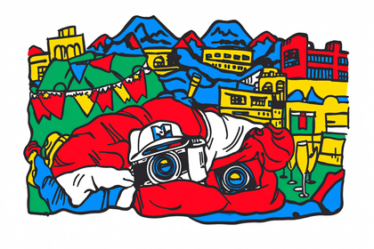 Vibrant Travel Illustration: Photographer Capturing Colorful Cityscape