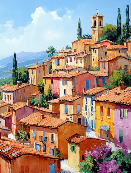 Picturesque Hill Town With Church Tower