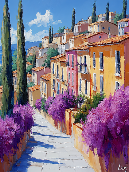 Picturesque Italian Street Scene With Bougainvillea