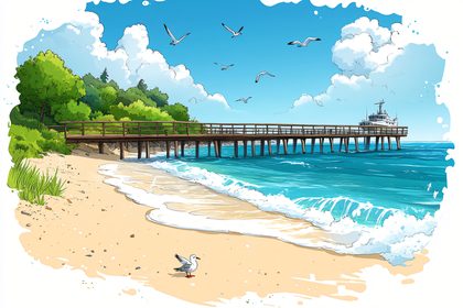 Pier Scene With Seagulls