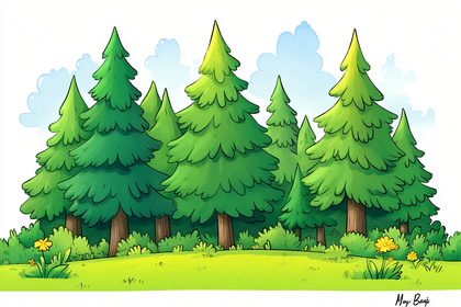 Pine Trees Cartoon Woods