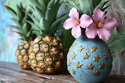 Pineapple Vase With Flowers And Pineapples