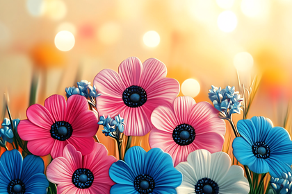 Pink And Blue Anemone Flowers