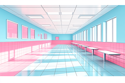 Pink And Blue Hallway Perspective