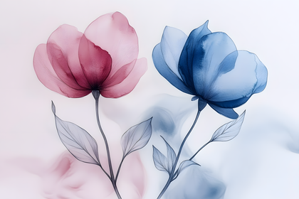 Pink And Blue Watercolor Flowers