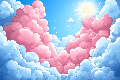 Pink And White Clouds With Sun