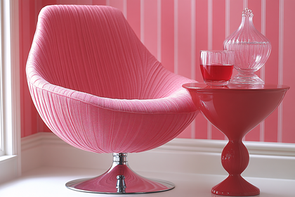 Pink Armchair and Red Side Table