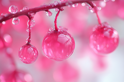Pink Berries Adorned with Water Droplets