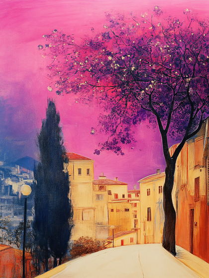 Pink Blossom Street Scene