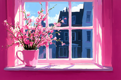 Pink Blossoms by the Window
