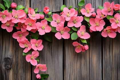 Pink Blossoms on Rustic Wood