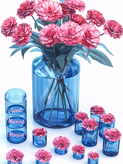 Pink Carnations in Blue Vases