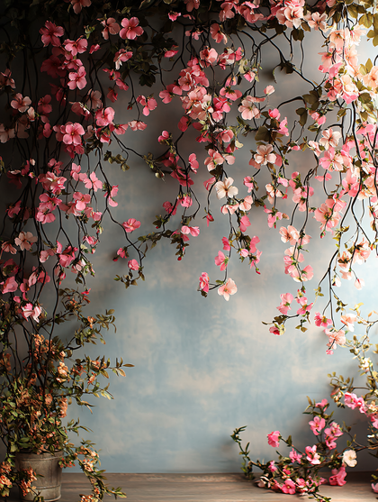 Pink Cherry Blossoms On Rustic Background
