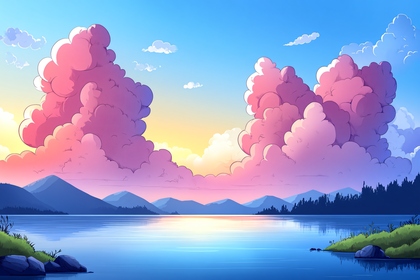 Pink Clouds Over Serene Lake