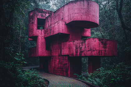 Pink Concrete Structure in Forest