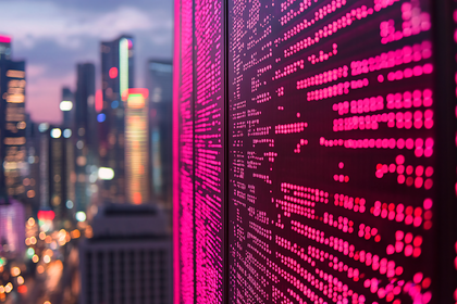 Pink Data Wall in Cityscape