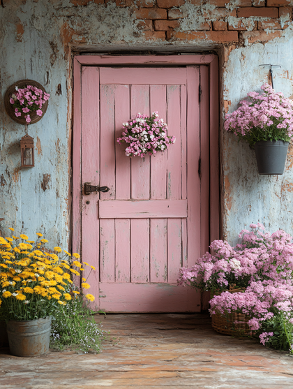 Pink Door With Flowers
