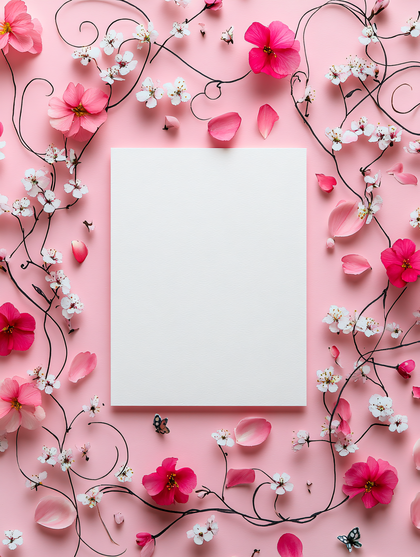 Pink Floral Arrangement with Blank Square