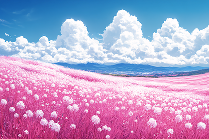 Pink Flower Field Under Blue Sky