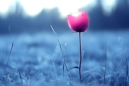 Pink Flower In Blue Meadow