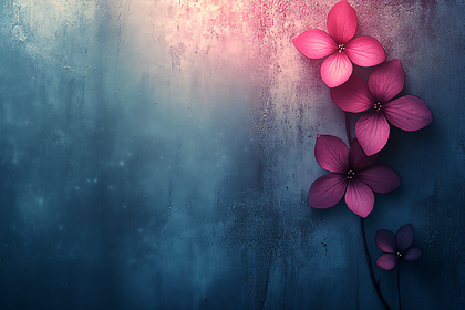 Pink Flowers On Blue Texture