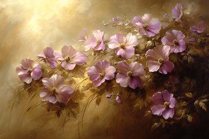 Pink Flowers On Golden Background
