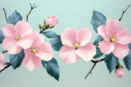 Pink Flowers with Green Leaves