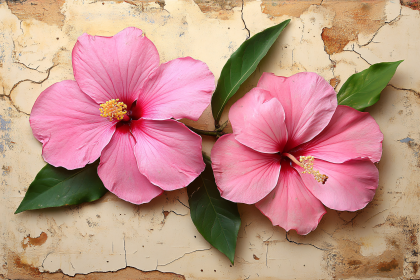 Pink Hibiscus Flowers On Textured Background