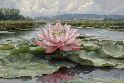 Pink Lotus Flower in a Pond