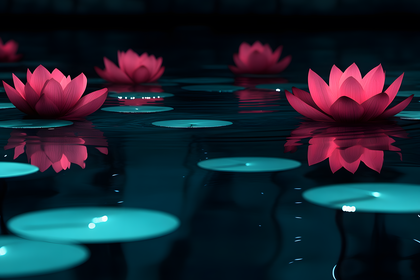 Pink Lotus Flowers in Dark Water