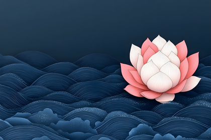 Pink Lotus On Blue Wave Background