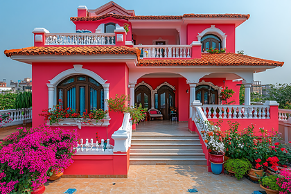 Pink Mansion with Balconies