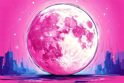 Pink Moon Over Cityscape