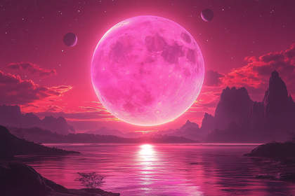 Pink Moon Over Tranquil Water