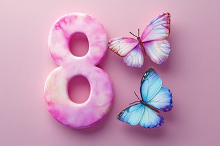 Pink Number Eight with Butterflies