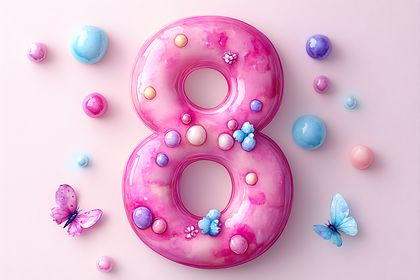 Pink Number Eight with Butterflies