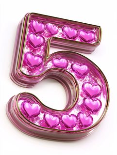 Pink Number Five With Hearts