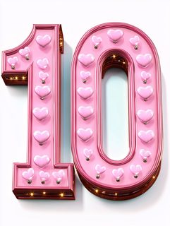 Pink Number Ten With Hearts
