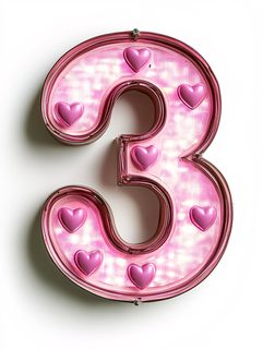 Pink Number Three With Hearts
