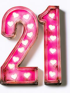 Pink Number Twenty-One With Hearts