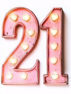 Pink Number Twenty-One With Hearts