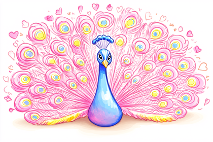 Pink Peacock with Hearts