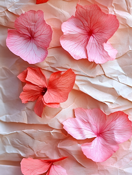 Pink Petals On Crumpled Paper
