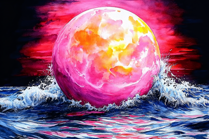Pink Planet Crashing Into Ocean