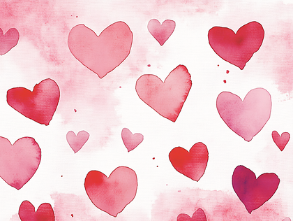A Watercolor-Style Illustration Featuring Red and Pink Hearts.
