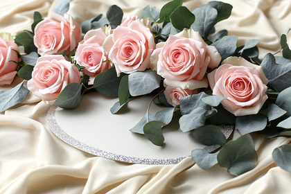 Pink Roses and Eucalyptus Arrangement
