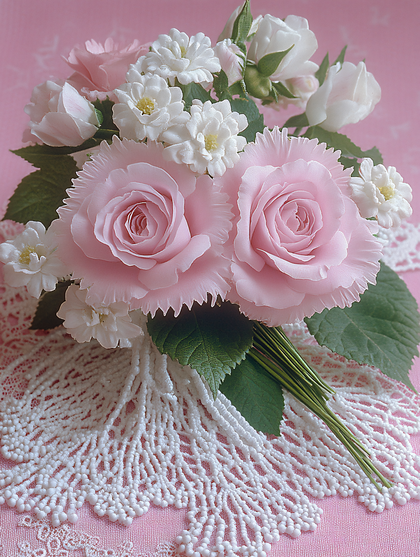 Pink Roses and White Flowers Bouquet