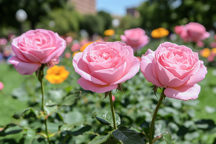 Pink Roses Blooming in Garden