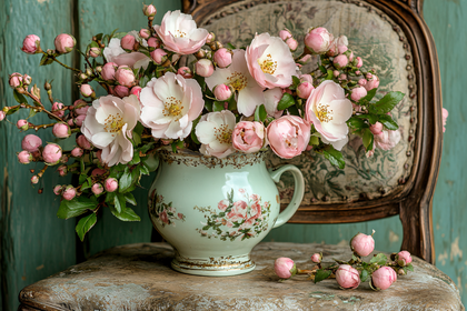 Pink Roses in Vintage Pitcher